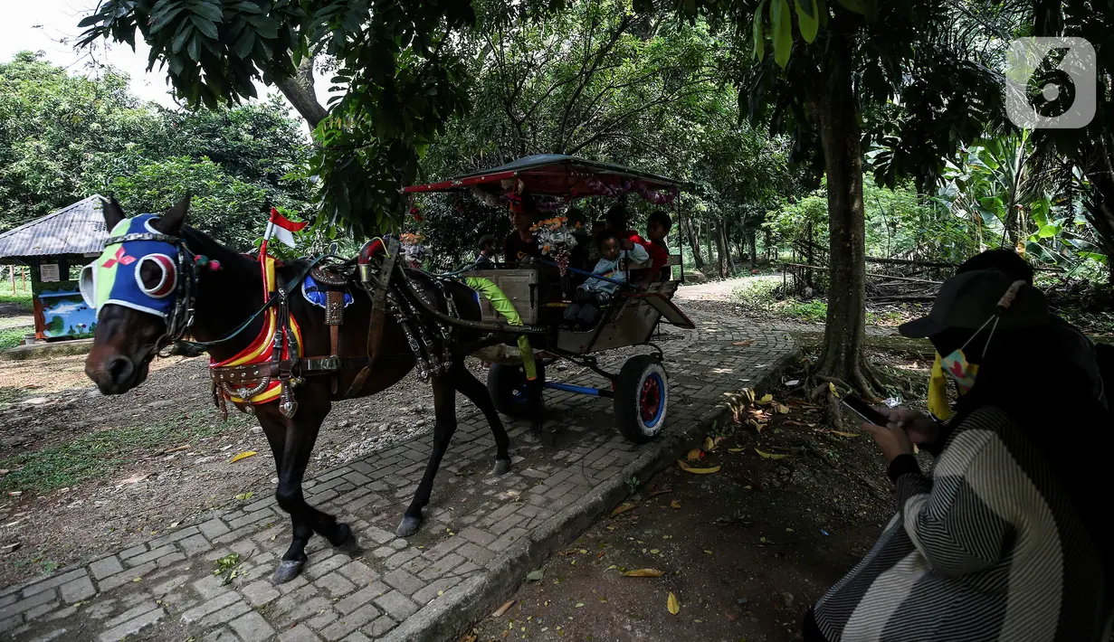 mengunjungi lokasi wisata Kampung Main Cipulir, Jakarta, Minggu (13/6/2021). Kampung Main Cipulir menjadi liburan alternatif bagi warga, dikarenakan harganya yang terjangkau dan Pengelola menerapkan protokol kesehatan bagi setiap pengunjung. (Liputan6.com/Johan Tallo)