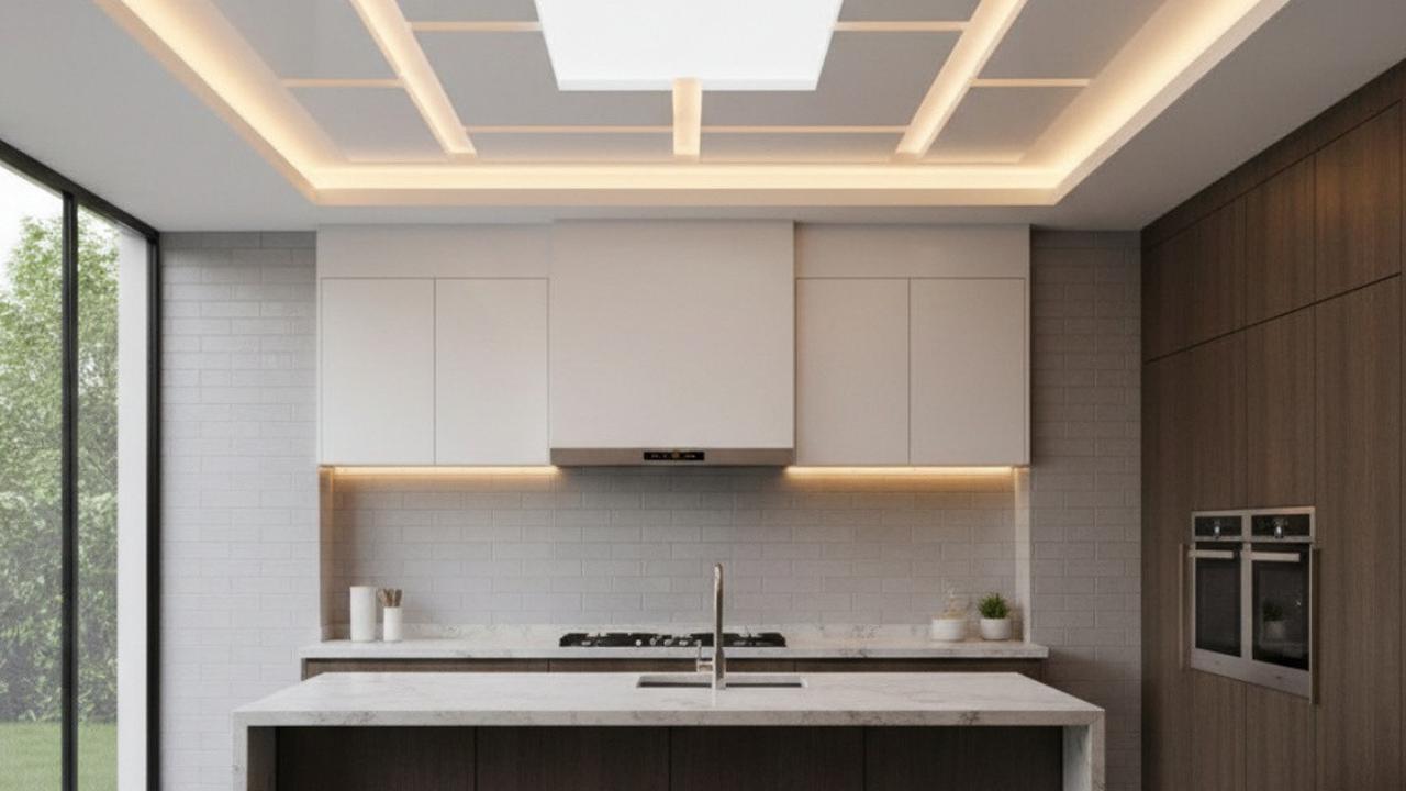 Model Plafon PVC Dapur dengan Lampu LED