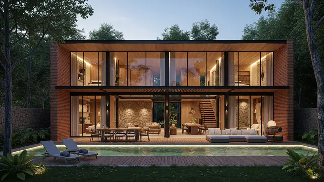Desain Rumah Minimalis di Kampung tapi Terlihat Seperti Resort Mewah di Tengah Alam (Image by Gemini AI)