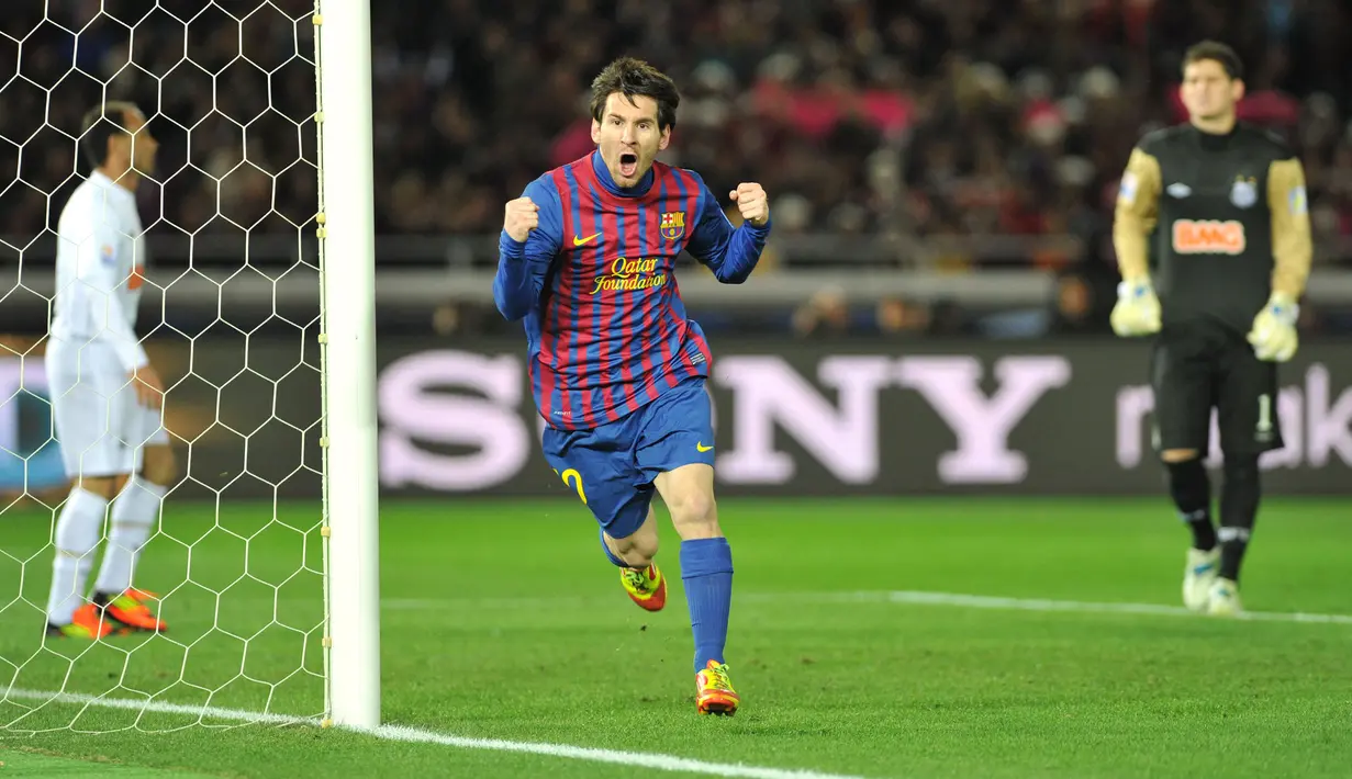 Lionel Messi pernah menjuarai Piala Dunia Antarklub FIFA sebanyak tiga kali saat berseragam Barcelona. La Pulga juga tercatat pernah mencetak lima gol pada turnamen tersebut. (AFP/Kazuhiro Nogi)