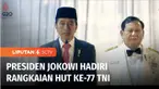 Presiden Joko Widodo memimpin upacara Parade Senja dan penurunan Bendera Merah Putih, di lapangan Bela Negara, Kementerian Pertahanan RI, Selasa (04/10) petang. Acara ini, bagian dari rangkaian HUT ke-77 Tentara Nasional Indonesia, yang jatuh pada ha...