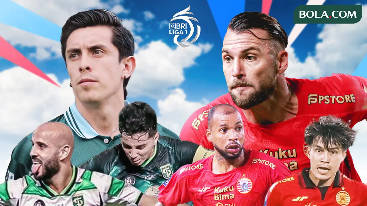 BRI Liga 1 - Persebaya Surabaya Vs Persija Jakarta - Duel Antarlini: Mohammad Rashid, Bruno Moreira, Francisco Rivera Vs Ryo Matrsumura, Marko Simic, Gustavo Almeida