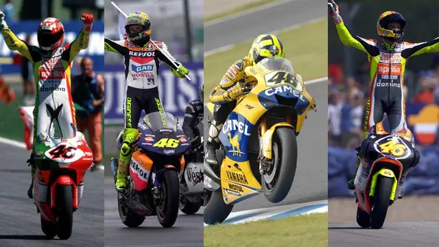 Video perubahan motor-motor Valentino Rossi dari tahun 1996 sampai 2015, yang salah satunya pada tahun 2015 Rossi menggunakan motor Movistar Yamaha MotoGP.