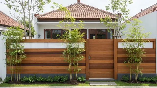 Inspirasi Pagar Kayu Horizontal yang Dipadukan dengan Tanaman Hijau/Gemini AI