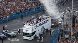 Real Madrid kembali merengkuh gelar juara Liga Champions usai mengalahkan Borussia Dortmund 2-0 di Wembley, London, Inggris, Sabtu (1/6/2024) atau Minggu (2/6/2024) dini hari WIB. (Pierre-Philippe MARCOU/AFP)