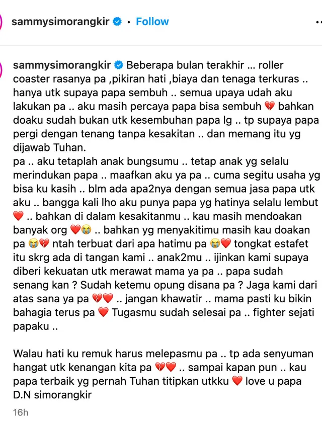 Unggahan Sammy Simorangkir. (Foto: Dok. Instagram @sammysimorangkir)
