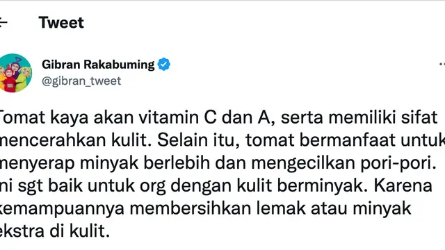 Tips kecantikan ala Gibran Rakabuming. (Foto: Dok. Twitter @gibran_tweet)