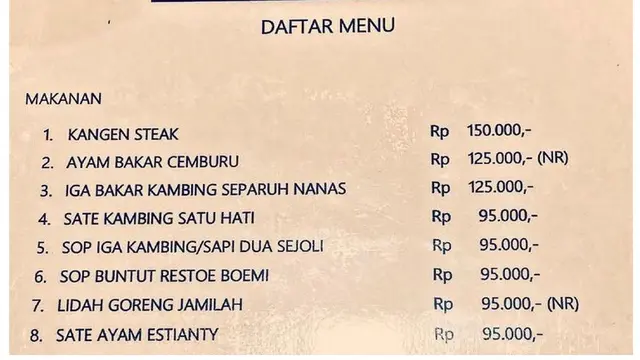 Sajian menu di resto milik Ahmad Dhani, ada nama menu Lidah Goreng Jamilah dan Sate Ayam Estianty (https://twitter.com/rayvieralaxmana/status/1488037260323090432)