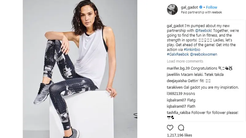 Jadi Brand Ambassador Reebok, Gal Gadot Tunjukkan Kekuatan Perempuan