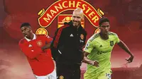 Manchester United - Marcus Rashford, Eric Ten Hag, Raphael Varane (Bola.com/Adreanus Titus)