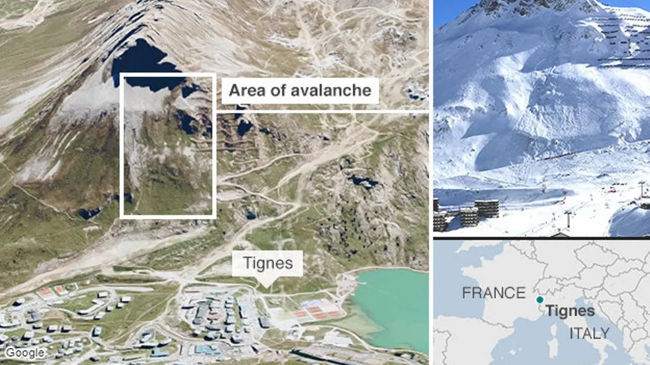Longsor salju di resor ski Tignes, Prancis. (BBC)