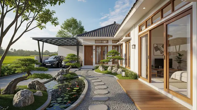 Desain Rumah Minimalis Estetik dengan Taman Kecil Ala Jepang, Cocok untuk Pasangan Baru Nikah Model