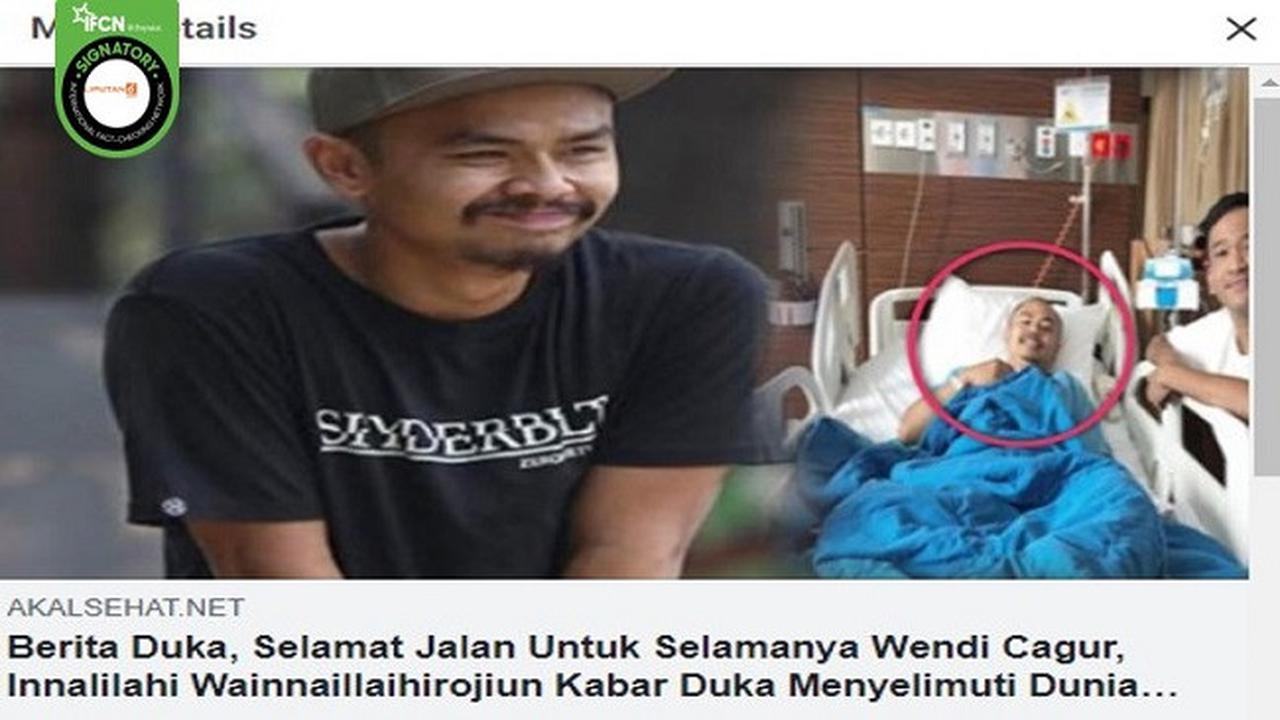 Gambar Tangkapan Layar Kabar Hoaks tentang Wendi Cagur Meninggal Dunia pada 8 Mei 2021