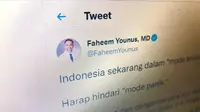 Faheem Younus MD, dokter asal AS yang mengunggah cuitan berbahasa Indonesia. Foto: Ade Nasihudin/ Liputan6.com.