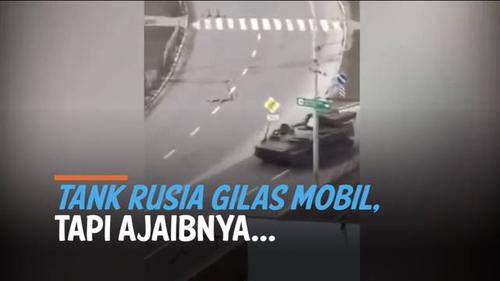 VIDEO: Horor! Detik-Detik Tank Rusia Lindas Mobil Warga Sipil Ukraina