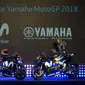 Pabrikan Jepang, Yamaha, memperkenalkan motor YZR-M1 untuk MotoGP 2018 di Matadero Madrid, Spanyol, Rabu (24/1/2018). (AP Photo/Paul White)