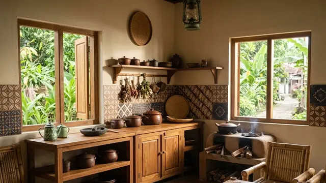 Rumah Sederhana dengan Dapur Terpisah Bernuansa Batik Jawa