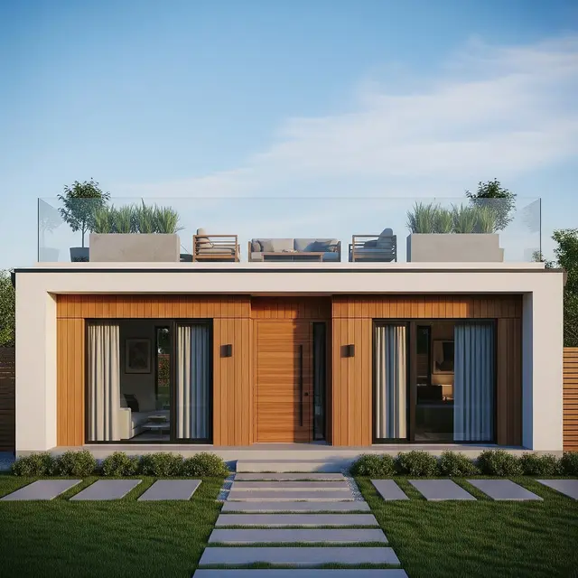 Model Rumah Minimalis Modern dengan Atap Datar dan Rooftop (Image by Gemini AI)