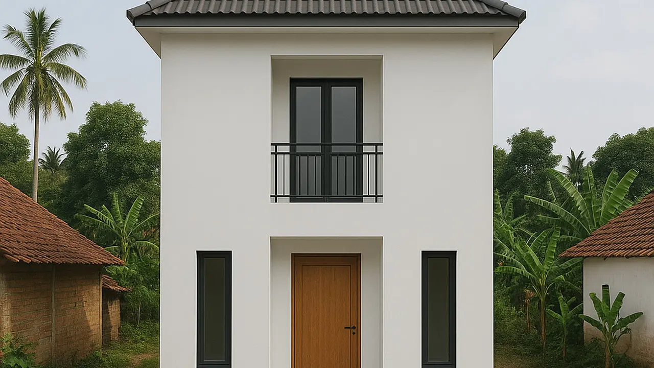 Desain Rumah Minimalis 5x7 Meter 2 Lantai di Desa dengan Model Japandi/via ChatGPT