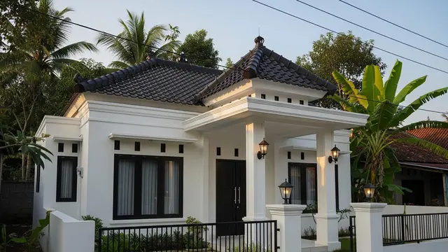 Desain Eksterior Rumah Kecil di Desa Tampak Modern Elegan