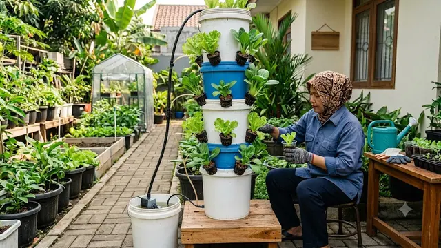 Cara Membuat Menara Hidroponik dari Ember Bekas/AI Generated