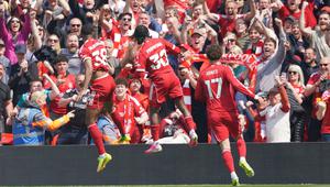 The Reds awalnya mampu mencetak gol terlebih dahulu melalui lesatan indah dari Ryan Gravenberch pada menit keenam. (AP Photo/Ian Hodgson)