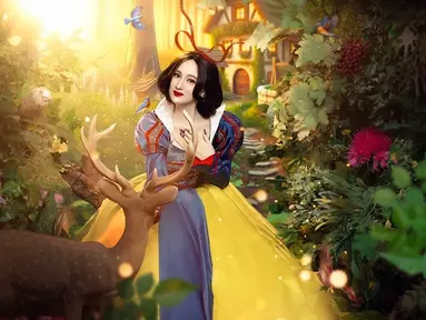 Laura Moane terlihat mengenakan gaun biru tua dengan aksen merah menyala di bagian lengan dan pita rambut yang menjadi ciri khas Snow White. Jalani pemotretan tema Snow White, mantan kekasih Al Ghazali ini sangat cocok memerankan karakter Disney Princess di dunia nyata. Tak sedikit pula penggemar Laura yang berharap suatu hari ia bisa tampil dalam proyek live-action Disney. (Liputan6.com/IG/@fdphotography90)