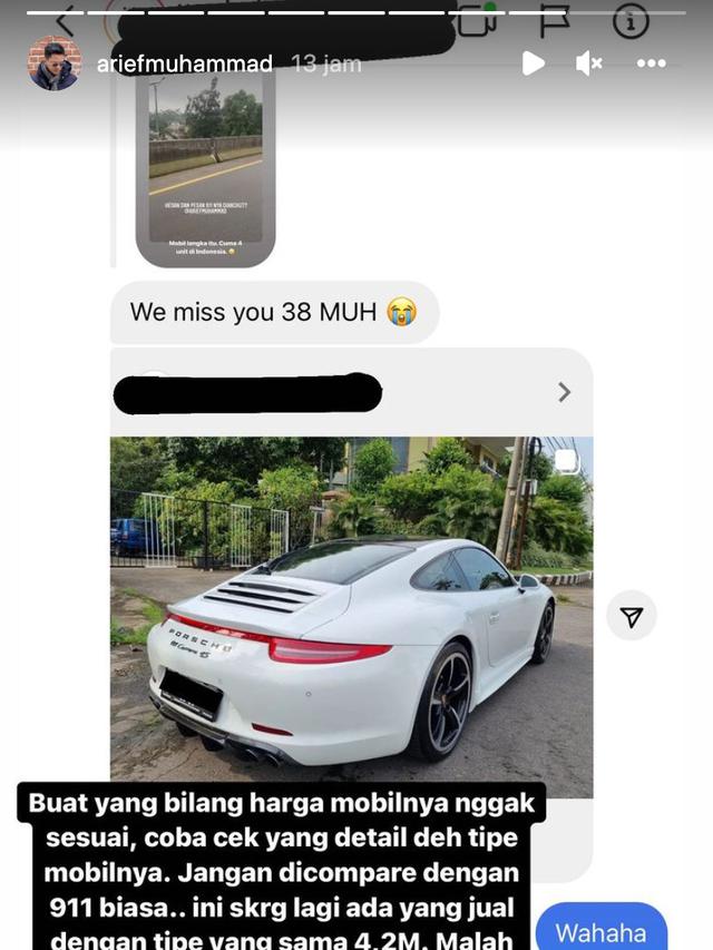 Unggahan Arief Muhammad soal Porsche Doni Salmanan disita aparat. (Foto: Dok. Instagram @ariefmuhammad)