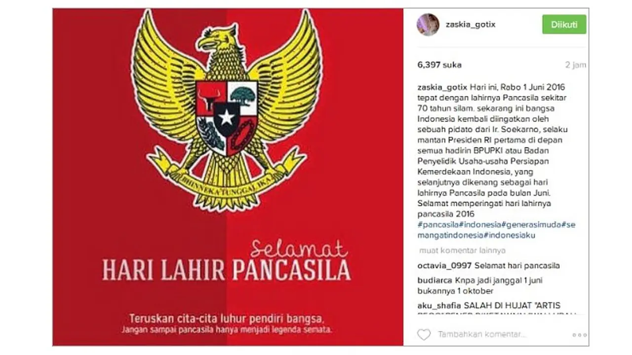pancasila, hari pancasila, zaskia gotik