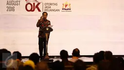 Presiden Jokowi memberikan sambutan saat menghadiri pembukaan Indonesia Fintech Festival & Conference di Tangerang, Selasa (30/8). Perhelatan Indonesia Fintech Festival & Conference berlangsung sejak 29-30 Agustus 2016. (Liputan6.com/Faizal Fanani)