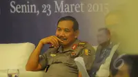 Wakapolri Komjen Pol Badrodin Haiti menjadi pembicara dalam acara seminar hukum "Demokratisasi dalam Penegakan Hukum" di Jakarta, Senin (23/3/2015). (Liputan6.com/Herman Zakharia) 