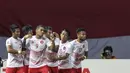 Striker Indonesia, Alberto Goncalves, melakukan selebrasi usai mencetak gol ke gawang Laos pada laga Asian Games di Stadion Patriot, Jawa Barat, Jumat (17/8/2018). (Bola.com/Peksi Cahyo)