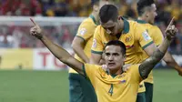 Striker Timnas Australia Tim Cahill Merayakan Gol ke Gawang Tiongkok (REUTERS/Edgar Su)