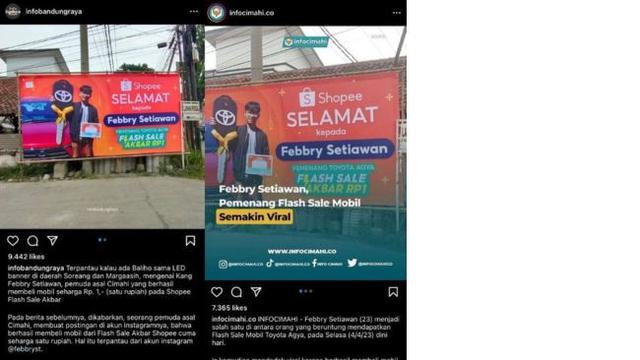 Hoki Banget, Baliho & LED Pemenang Mobil Flash Sale Shopee Terpampang di Cimahi