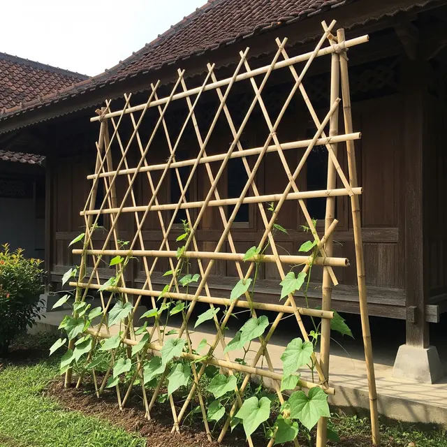 Kebun Labu Siam Rambat di Pagar Bambu (Gemini AI)