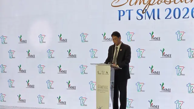 Menteri Keuangan Purbaya Yudhi Sadewa saat Simposium PT SMI 2026, di Jakarta, Rabu (22/4/2026). (Foto: Liputan6.com/Arief RH)