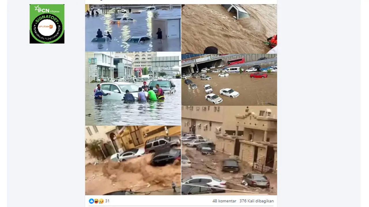 Tangkapan layar  klaim foto kondisi banjir bandang di Mekkah Arab Saudi 2025.