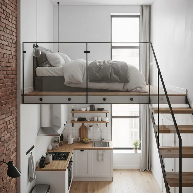 Kamar Tidur Mezzanine di Atas Dapur Rumah Kecil