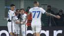 Inter Milan berhasil menang 3-1 atas tuan rumah Sheriff Tiraspol dalam laga yang digelar di Bolshaya Sportivnaya Arena, Rabu (3/11/2021). Atas kemenangan ini Inter naik ke posisi kedua klasemen Grup D dengan 7 poin, tertinggal 2 poin dari Real Madrid di puncak Klasemen. (AP/Dmitri Lovetsky)