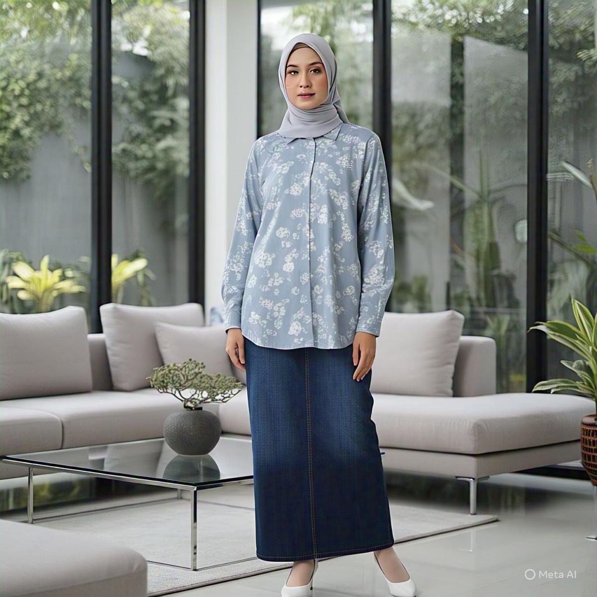 Ilustrasi Rok Denim dengan Kemeja Oversize