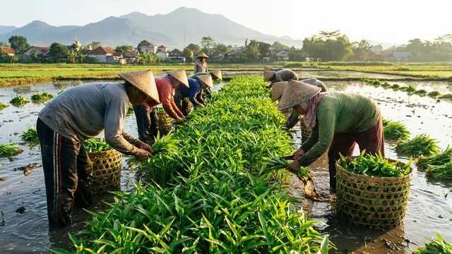 Ilustrasi Kangkung, Jenis Budidaya Sayur Panen Tiap Bulan/Gemini AI