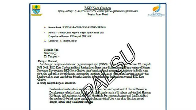 Heboh Surat Pengangkatan Honorer K2 di Kota Cirebon, Pemerintah Pastikan Itu Palsu