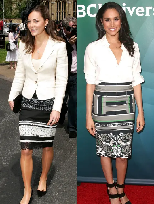 Dengan atasan berwarna senada, Kate Middleton dan Meghan Markle benar-benar miliki selera yang mirip. (GETTY IMAGES/Cosmopolitan)
