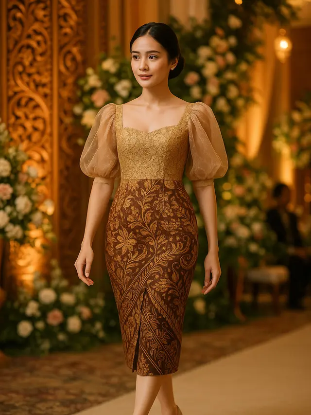 Model Batik Brokat Lengan Gelembung