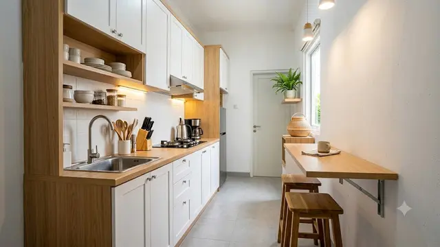 Kitchen Set Satu Dinding dengan Mini Bar Lipat