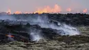Daerah tersebut, yang dikenal luas sebagai gunung berapi Fagradalsfjall, meletus pada tahun 2021 dan 2022 tanpa menyebabkan kerusakan atau gangguan pada penerbangan. (AP Photo/Marco Di Marco)
