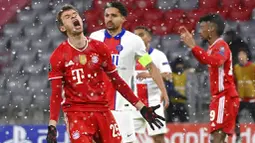 Penyerang Paris Saint-Germain (PSG), Kylian Mbappe, melakukan selebrasi usai mencetak gol ke gawang Bayern Munchen pada laga Liga Champions di Allianz Arena, Kamis (8/4/2021). PSG menang dengan skor 3-2. (AP Photo/Matthias Schrader)