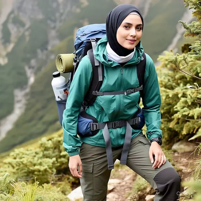 Outfit Camping Muslimah: Inner Turtle Neck dengan Mountain Jacket