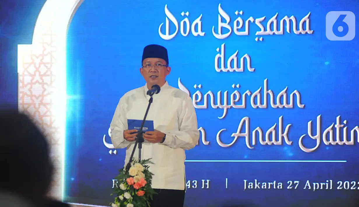 <p>Direktur Utama Bank BTN Haru Koesmahargyo memberi sambutan pada acara Doa Bersama dan Santunan Anak Yatim di Jakarta (27/04/2022). Bank BTN memberikan bantuan kepada lima Yayasan Anak Yatim dan Dhuafa senilai total Rp300 juta. (Liputan6.com/HO/BTN)</p>