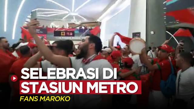 Berita video momen fans Timnas Maroko selebrasi di Stasion Metro Doha setelah tim kesayangan mereka menaklukkan Belgia pada laga Grup F Piala Dunia 2022, Minggu (27/11/2022).